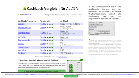 Cashback-Vergleich für Audible - bis zu 10€ Cashback erhalten!