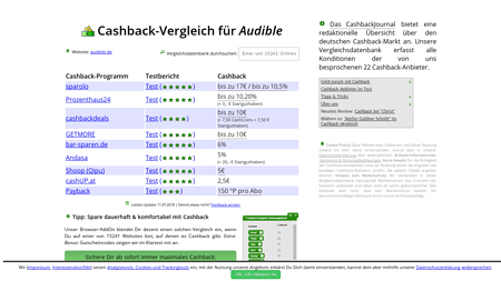 Cashback-Vergleich für Audible - bis zu 10,00  Cashback erhalten!