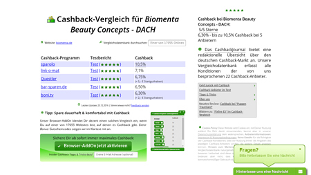 Cashback-Vergleich für Biomenta Beauty Concepts - DACH - bis zu 25% Cashback erhalten!