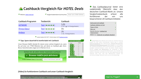Cashback-Vergleich für Hotel.de - bis zu 6% - 5% Cashback erhalten!