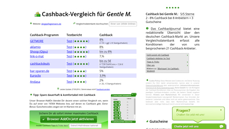 Cashback-Vergleich für Gentle M. - bis zu 0,6% Cashback erhalten!