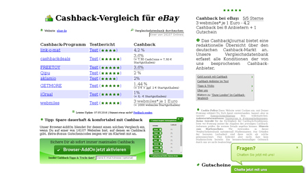 Cashback-Vergleich für eBay - bis zu 2% Cashback erhalten!