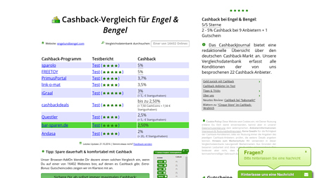 Cashback-Vergleich für Engel & Bengel - bis zu 5,5% Cashback erhalten!