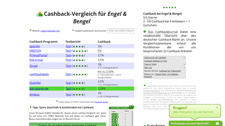 Cashback-Vergleich für Engel & Bengel - bis zu 3,6% Cashback erhalten!