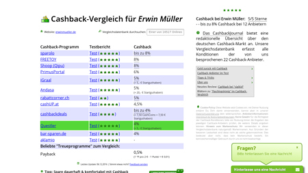 Cashback-Vergleich für Erwin Müller - bis zu 8% Cashback erhalten!