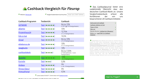 Cashback-Vergleich für Fleurop - bis zu 10% Cashback erhalten!