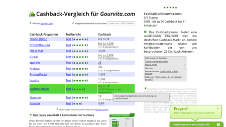 Cashback-Vergleich für Gourvita.com  - bis zu 5,00  - 2,00  Cashback erhalten!