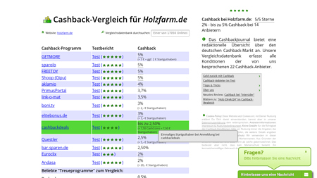 Cashback-Vergleich für Holzfarm.de - bis zu 2,50% Cashback erhalten!