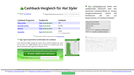 Cashback-Vergleich für Hut Styler - bis zu 10% Cashback erhalten!