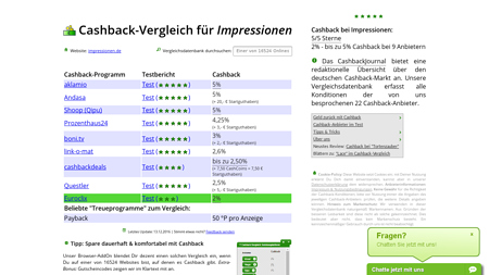Cashback-Vergleich für Impressionen - bis zu 8% Cashback erhalten!