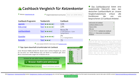 Cashback-Vergleich für Katzenkontor - bis zu 3,5% Cashback erhalten!
