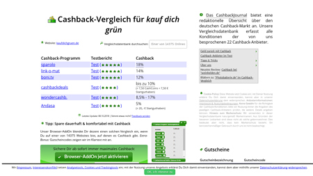 Cashback-Vergleich für kauf dich grün - bis zu 10% Cashback erhalten!