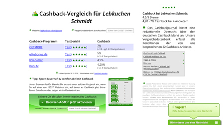 Cashback-Vergleich für Lebkuchen Schmidt - bis zu 6% Cashback erhalten!