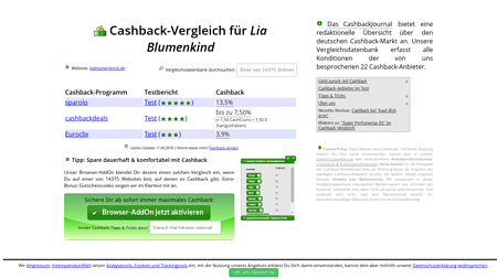 Cashback-Vergleich für Lia Blumenkind - bis zu 3,9% Cashback erhalten!
