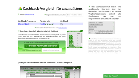 Cashback-Vergleich für mamalicious - bis zu 5% Cashback erhalten!