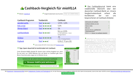 Cashback-Vergleich für miaVILLA - bis zu 6,8% Cashback erhalten!