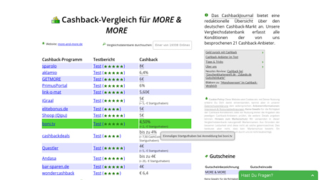 Cashback-Vergleich für MORE & MORE - bis zu 7% Cashback erhalten!