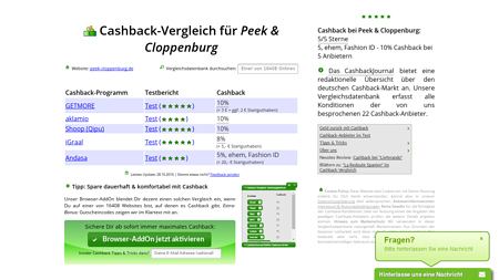 Cashback-Vergleich für Peek & Cloppenburg - bis zu 1,8% Cashback erhalten!