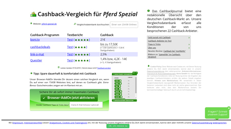 Cashback-Vergleich für Pferd Spezial - bis zu 2,5% Cashback erhalten!