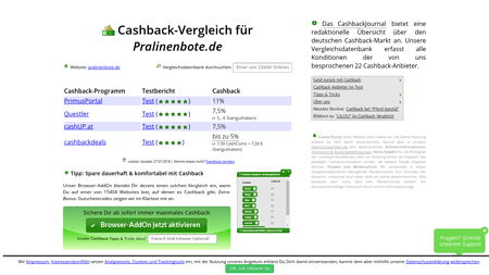 Cashback-Vergleich für Pralinenbote.de - bis zu 7,5% Cashback erhalten!