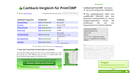 Cashback-Vergleich für PrintCOMP - bis zu 3€ Cashback erhalten!