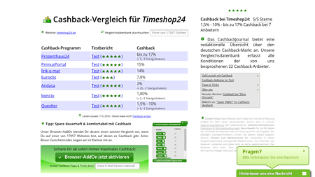 Cashback-Vergleich für Timeshop24 - bis zu 34,8% Cashback erhalten!