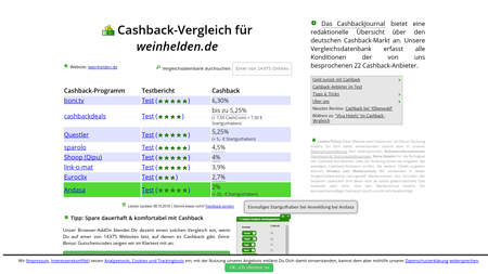 Cashback-Vergleich für weinhelden.de - bis zu 4,5% Cashback erhalten!